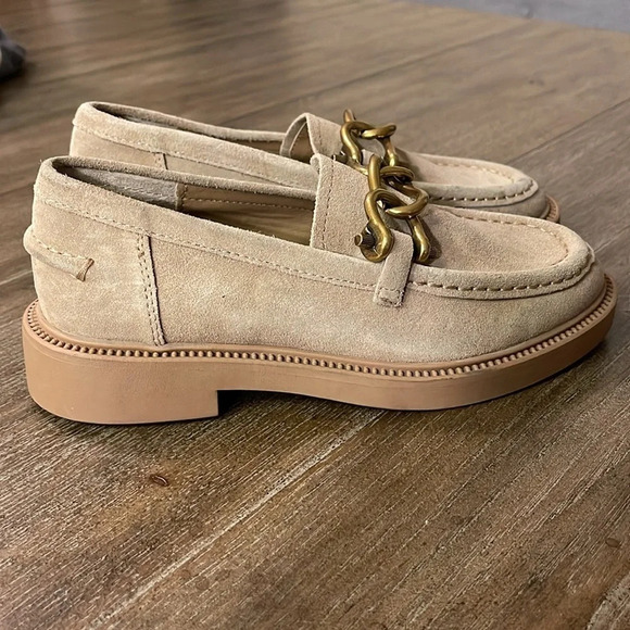 STEVE MADDEN Tan Suede Karmine Chunky Slip On Leather Loafer w Chain 5.5 - Picture 6 of 8